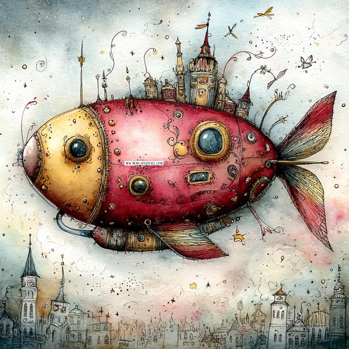 Steampunk Rocket Clipart, Whimsical Spaceship Houses PNG, Vintage ...