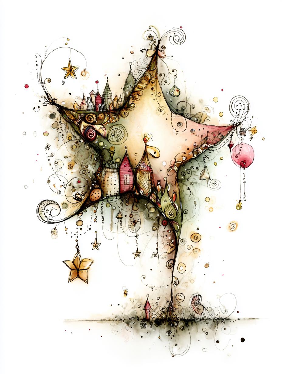 Whimsical Star Clipart, Enchanted Christmas Star Illustrations, Fantasy ...