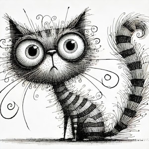 Skurrile Katzen, wunderliche Katzen, humorvolle Felines, Katzenthema, JPG-Bilder