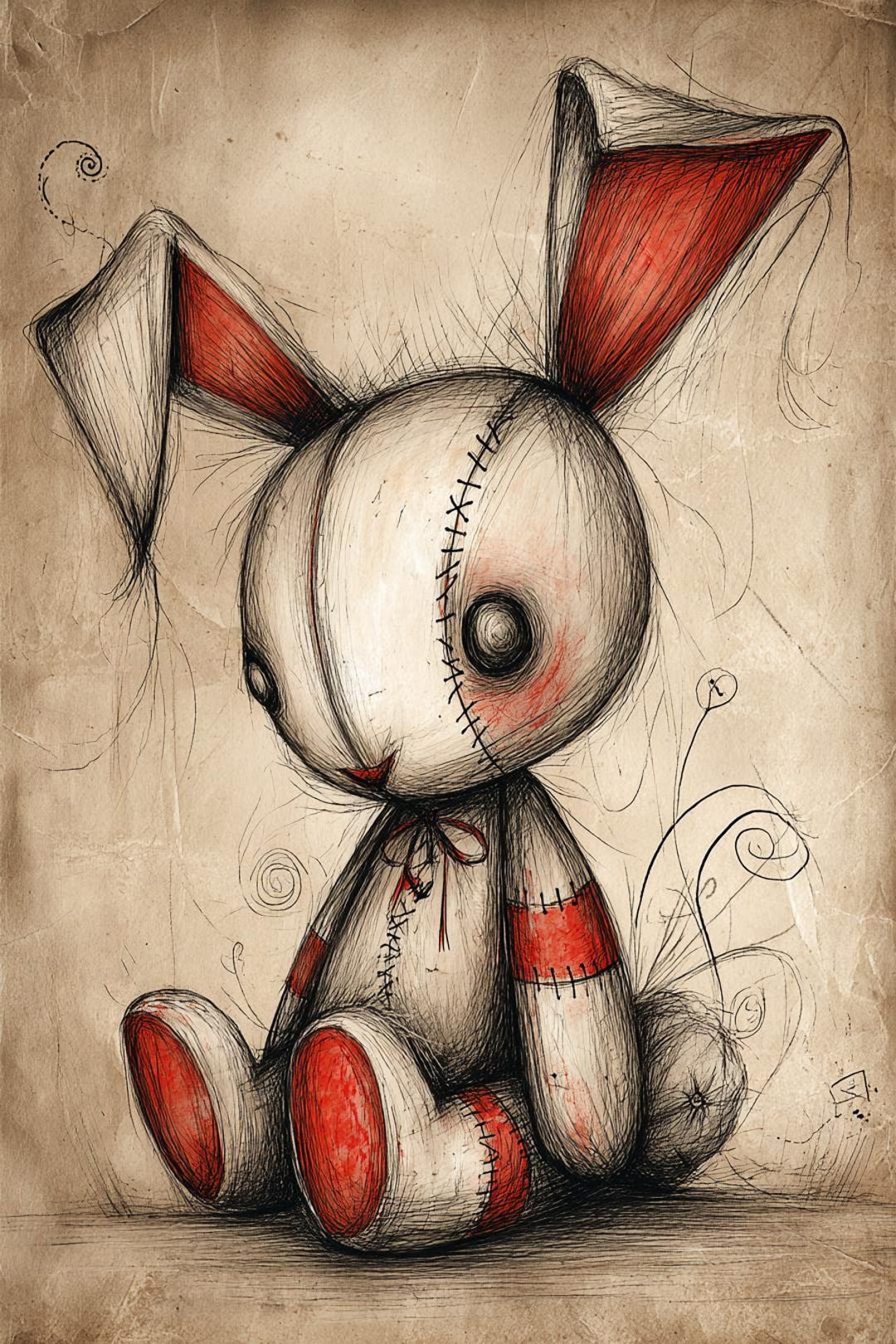 Gothic Bunny, Stitched Rabbit, Creepy Cute, Spooky Plush, Dark Toy Art ...