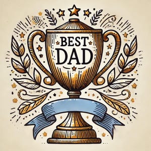 Melhor clipart de pai, troféu de dia dos pais, prêmio de pai, clipart de taça de ouro, melhor pai digital, arte de pai campeão, clipart de apreciação de pai, imagens JPG