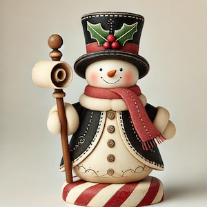 Snowman Mayor, Xmas Snowman, Scroll Holder, Festive Snowman, Holiday Scroll, Peppermint Base, Winter Figure, Mayor Decor, Red Scarf