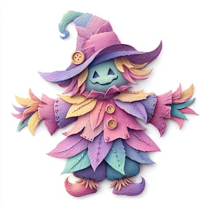 rainbow scarecrow, cute fall decor, pastel scarecrow, autumn wall art, kids harvest art, whimsical scarecrow, fall clipart, harvest print,