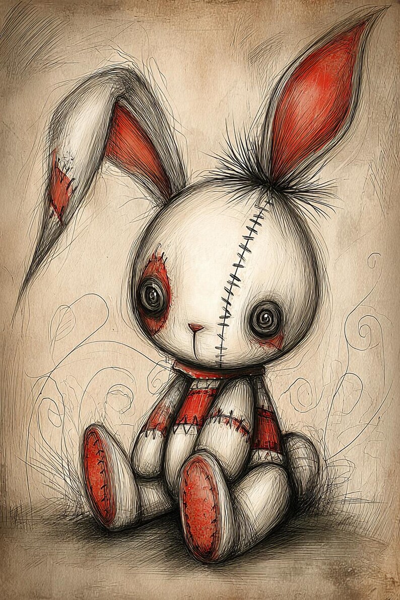 Gothic Bunny, Stitched Rabbit, Creepy Cute, Spooky Plush, Dark Toy Art ...