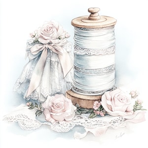 Vintage Spitze, Vintage Schleifenset, Shabby Chic Clipart, blush Rosendruck, romantische Spitzenkunst, weiches Blumendekor, viktorianische Spitzen, JPG Bild