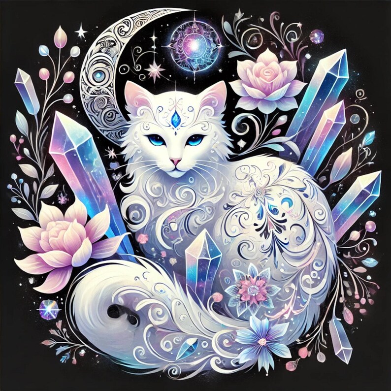 Crystal Mythical Cats, Crystal, Celestial, Whimsical Clipart, Ethereal ...