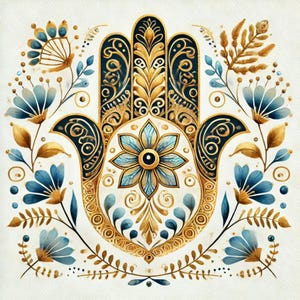 La collection juive, clipart juif, étoile de David, art bleu or, décor de Hanoukka, symboles juifs, aquarelle Judaica, images JPG