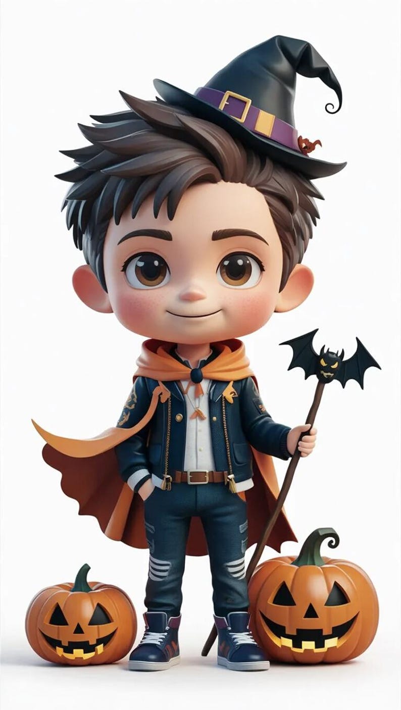 10 Cute Halloween Boys Clipart Bundle, Spooky Clipart, Digital Download