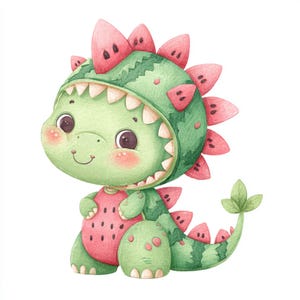 Dinosauro anguria, arte di drago carino, stampa di dinosauro bambino, clipart di dinosauro, costume da frutta, arte per la cameretta dei bambini, arte murale di dinosauro, asilo nido estivo, dinosauro kawaii