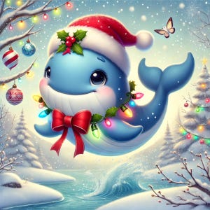 10 imágenes prediseñadas de ballenas que aman la Navidad. Ballenas, animales del océano, ambiente navideño. Imágenes de ballenas. Imágenes caprichosas y animadas. Imágenes JPG.