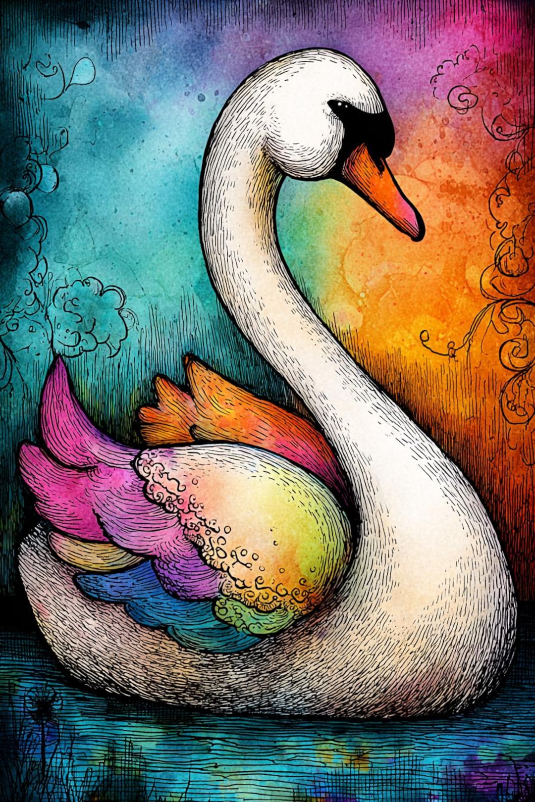 Rainbow Swan CLIPART, Colorful Swan Illustration, Vibrant Watercolor ...