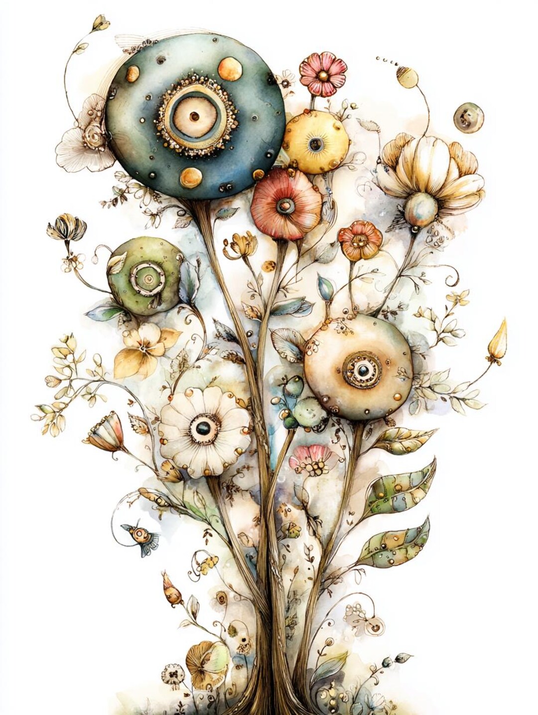 Whimsy Bloom Whimsical Button Bloom Illustrations | Quirky Floral Fantasy Art in ...