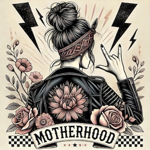 HELLA, élève de l'enfer, vie de maman, maman punk, maman rock, chignon désordonné, reine du chaos, art avant-gardiste. images JPG
