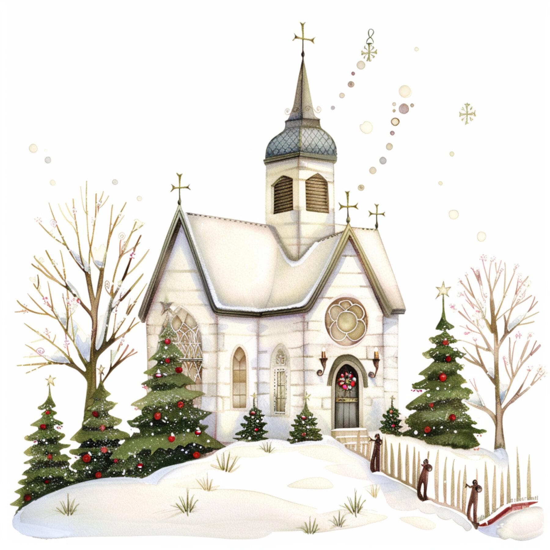 クリスマス教会、雪の教会、冬の教会アート、ホリデー教会、お祭り教会