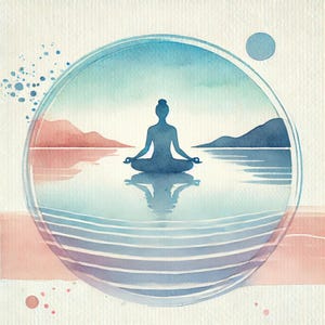 Meditatiemomenten, meditatiekunst, yoga-illustraties, vredige houdingen, serene ruimtes, mindful momenten, scrapbooking, ephemera, JPG-afbeeldingen