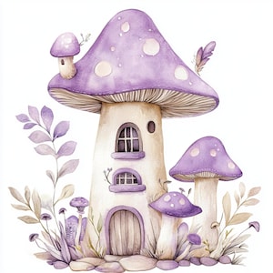 Champignon maison, Maison de fée, Art champignon vénéneux, Cottage mauve, Chambre d'enfant dans les bois, Maison originale, Maison enchantée, Cabane fantastique, Jolie maison de fée