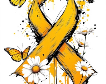 Suicide Awareness, Yellow Ribbon Art, Hope Butterfly, Mental Health Daisy Support, Ribbon Clipart, Prevention Art, JPG images