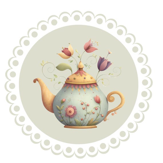 Floral Teapots, Vintage Teapot, Pastel Flowers, Whimsical Tea