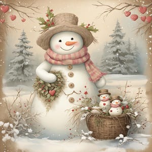 12 bonhommes de neige de Noël fantaisistes, 12 PGN de haute qualité en téléchargement numérique - fabrication de cartes, techniques mixtes, création numérique en papier