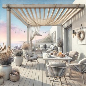 Beach House Bliss, strand-BnB, verblijf aan de kust, aquareldecor, toevluchtsoord aan zee, moderne BnB, herberg met uitzicht op de oceaan, boetiek-BnB, JPG-afbeeldingen
