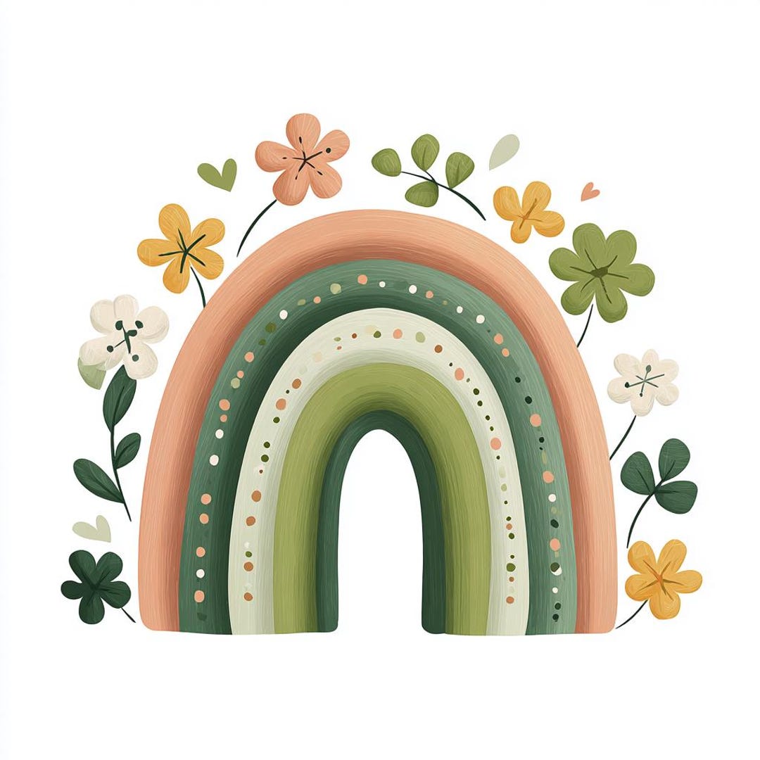 Boho Green Rainbow CLIPART, Floral Clover Arch in Sage and Peach Tones ...