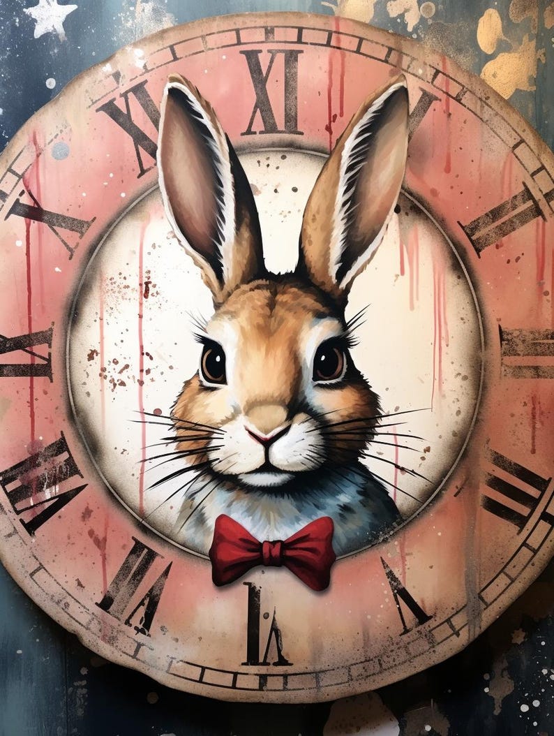 Clockwork Rabbit CLIPART, Vintage Bunny Portrait With Roman Clock and ...