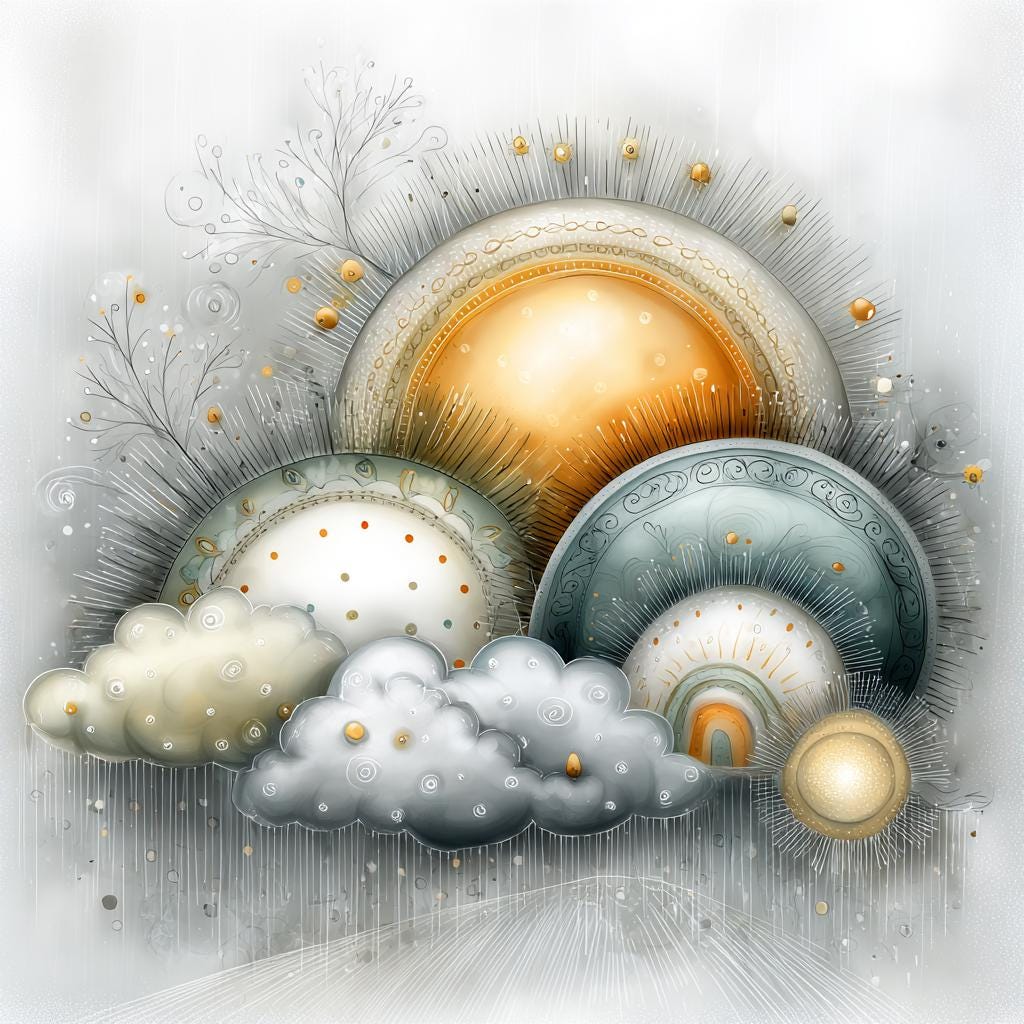 Dreamy Weather Clipart Set, Golden Rain Clouds and Sun PNG, Whimsical ...
