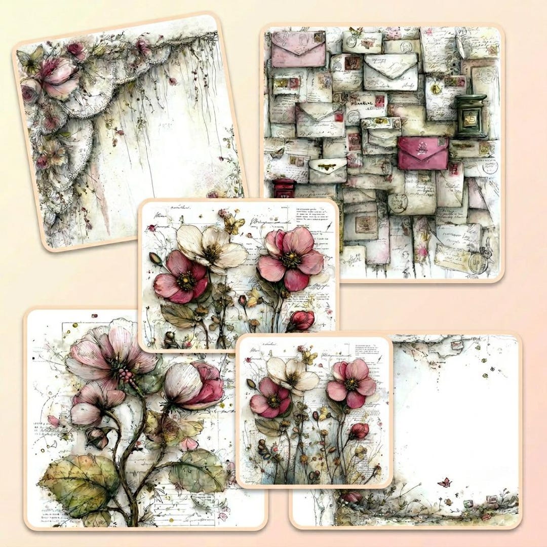 Vintage Scrapbook Paper Bundle CLIPART, Complete Shabby Chic Floral and ...