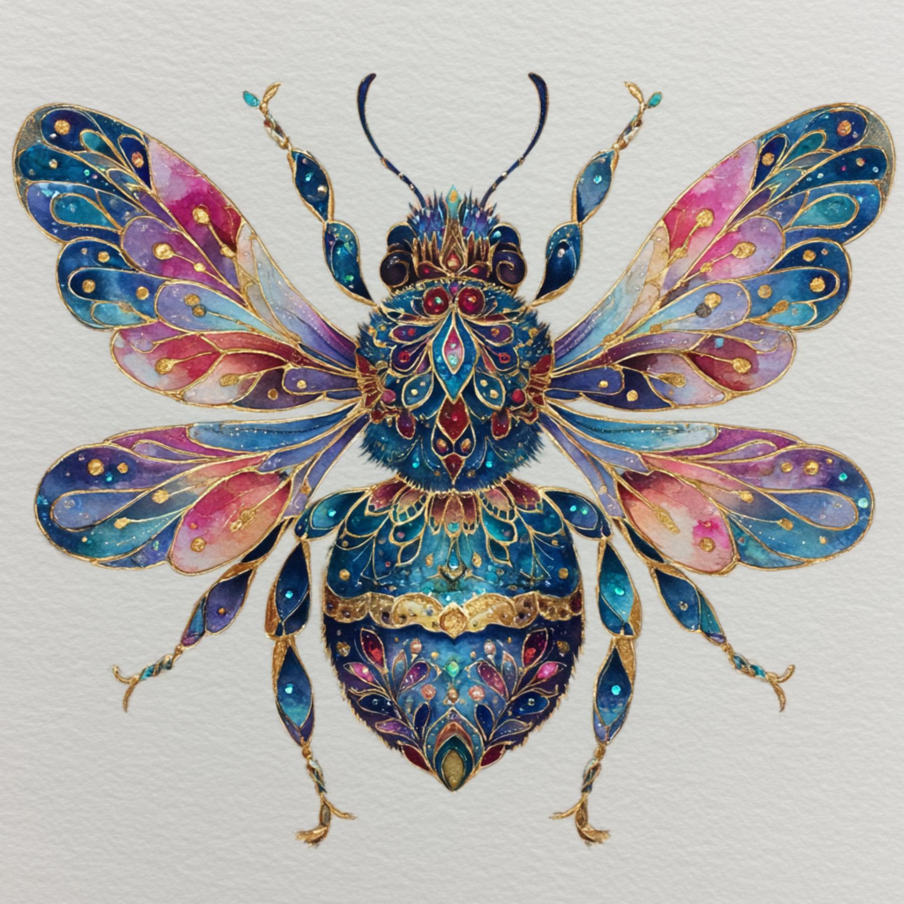 Sacred Bee Art, Ornate Bee Clip, Gold Bee Design, Boho Bug Print ...