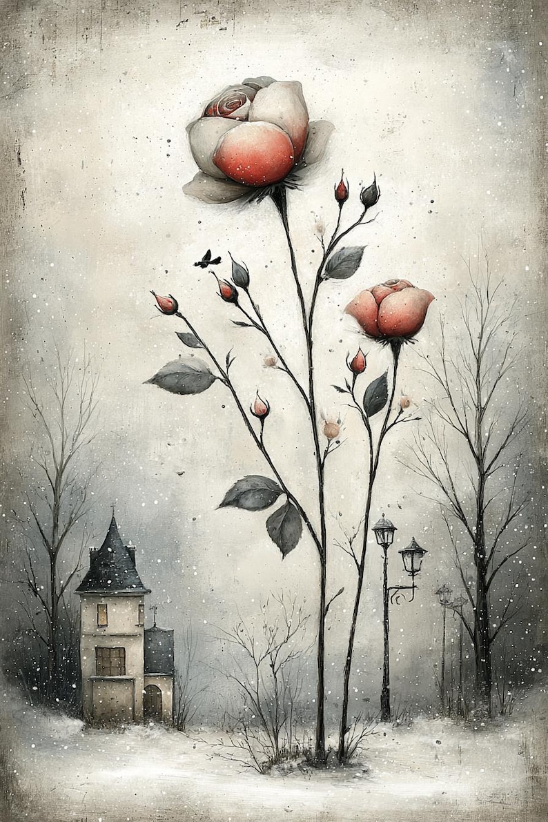 Winter Rose PNG Set, Gothic Floral Illustration, Snowy Bloom Clipart ...
