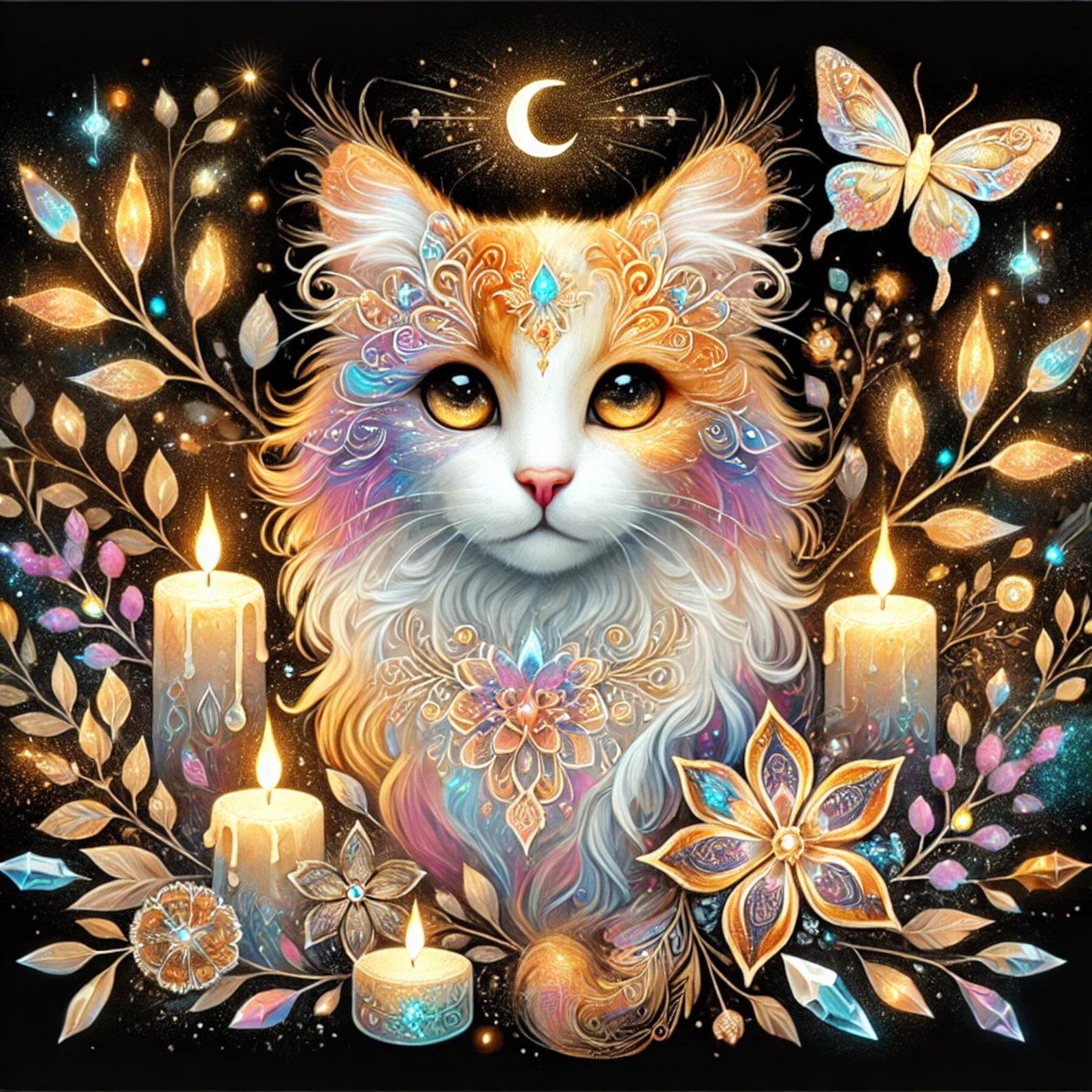 Crystal Mythical Cats, Crystal, Celestial, Whimsical Clipart, Ethereal ...