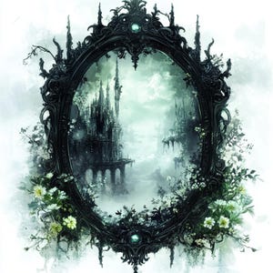Gothic Mirror, Magic Mirror Art, Haunted Mirror, Dark Fairy Art, Baroque Frame, Ethereal Mirror, Fantasy Art, Spooky Mirror, Gothic Decor