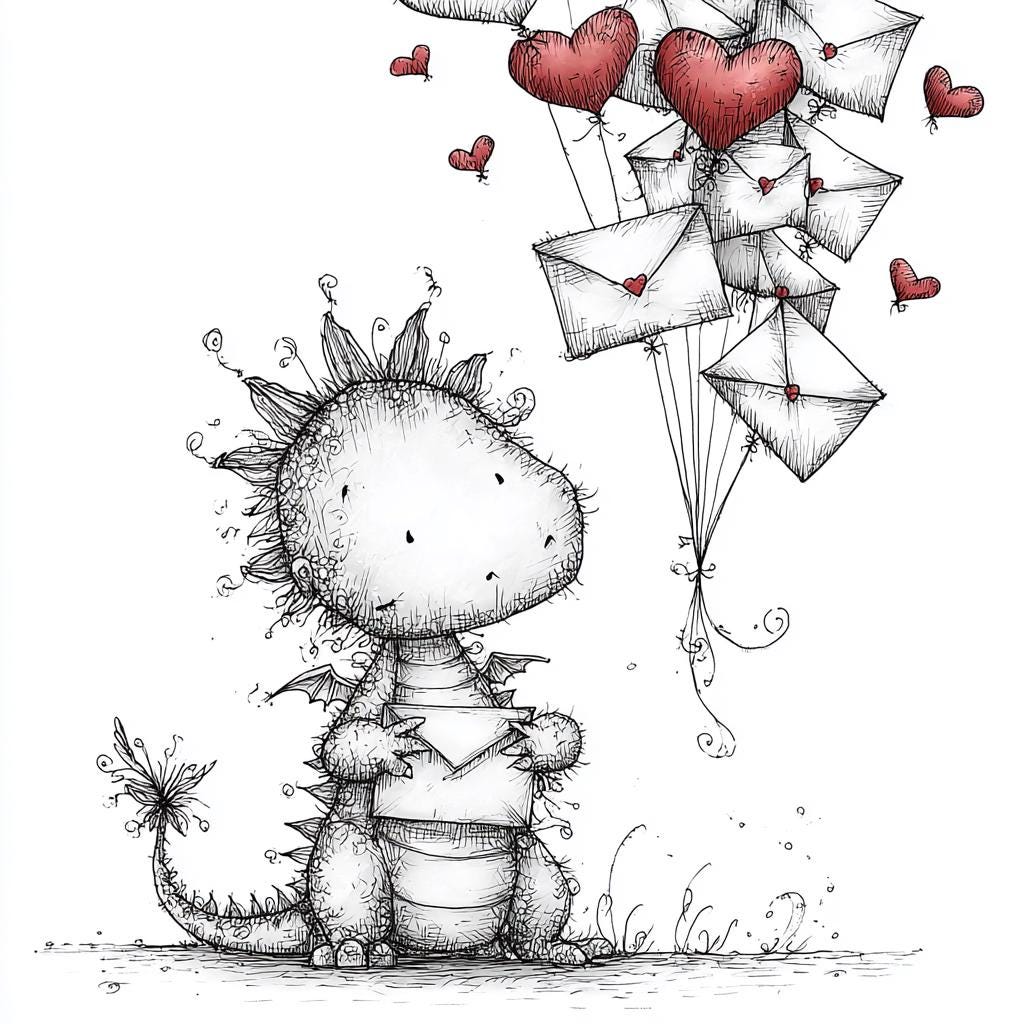 Whimsical Dragon Love Clipart Set, Hand-drawn Valentine PNG, Cute ...