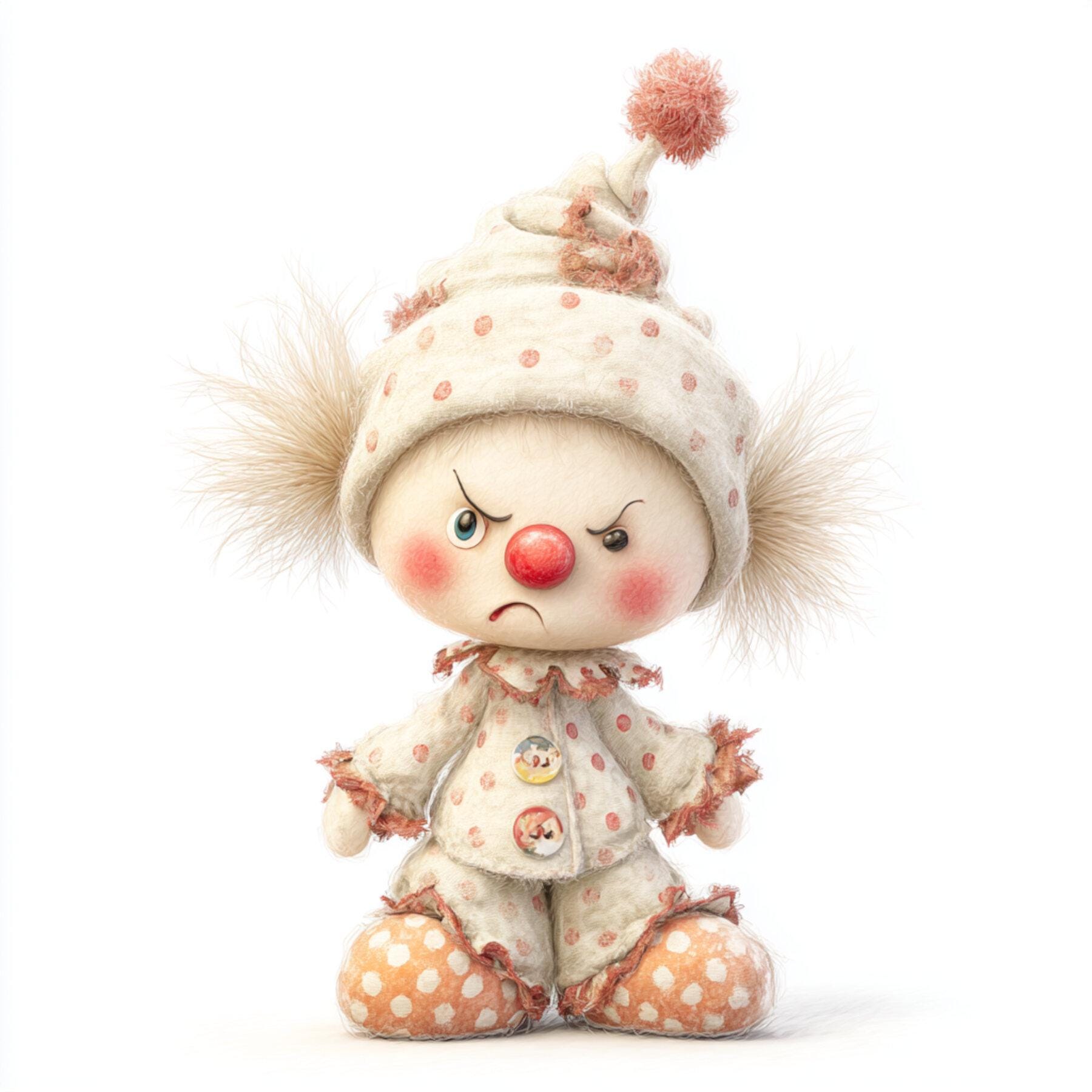 気まぐれなピエロ、かわいいピエロのアート、ビンテージサーカス