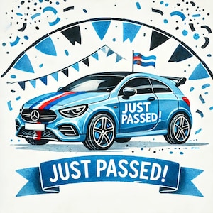 Nieuwe bestuurder, rijexamen, rijbewijs, nieuwe bestuurder clipart, rijbewijskunst, afbeeldingen eerste auto, roadtripkunst, JPG-afbeeldingen