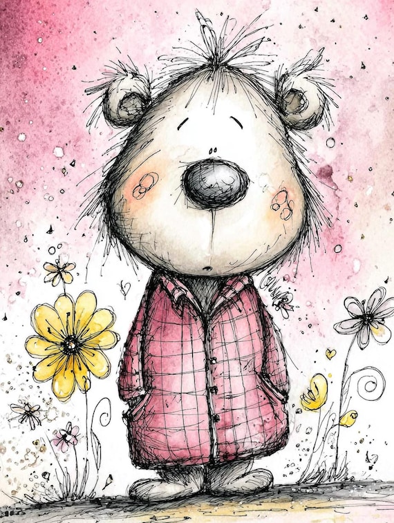 Teddy Bear, Flannel Shirt, Pink Plaid, Cute Bear, Forest Flowers, Rustic Charm, Bear Art, Cosy Outfit, Whimsical Style