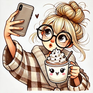 Selfie Time, süße Clipart, wunderliche Clipart, Fotografie, lustige Bilder, Smartphone, wunderliche Bilder, JPG Bilder, 300 dpi, kommerzielle Nutzung