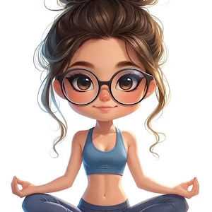 yoga girl art, cute fitness art, workout clipart, gym girl, yoga poses, sporty girl art, exercise clipart, cartoon yoga girl, gym fashion.
