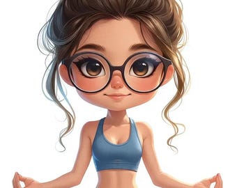 yoga girl art, cute fitness art, workout clipart, gym girl, yoga poses, sporty girl art, exercise clipart, cartoon yoga girl, gym fashion.