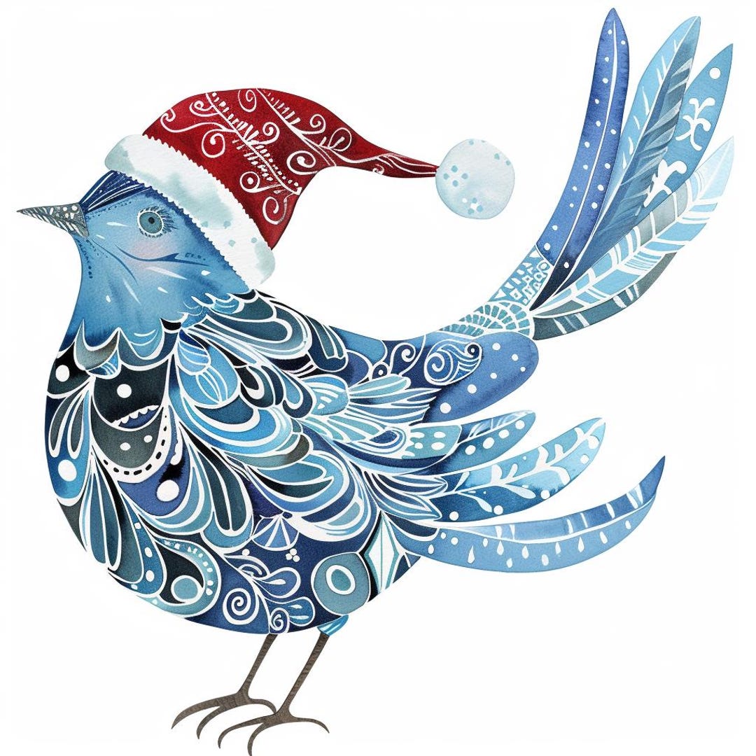 Festive Blue Bird, Christmas Bird, Blue Jay, Festive Bird, Santa