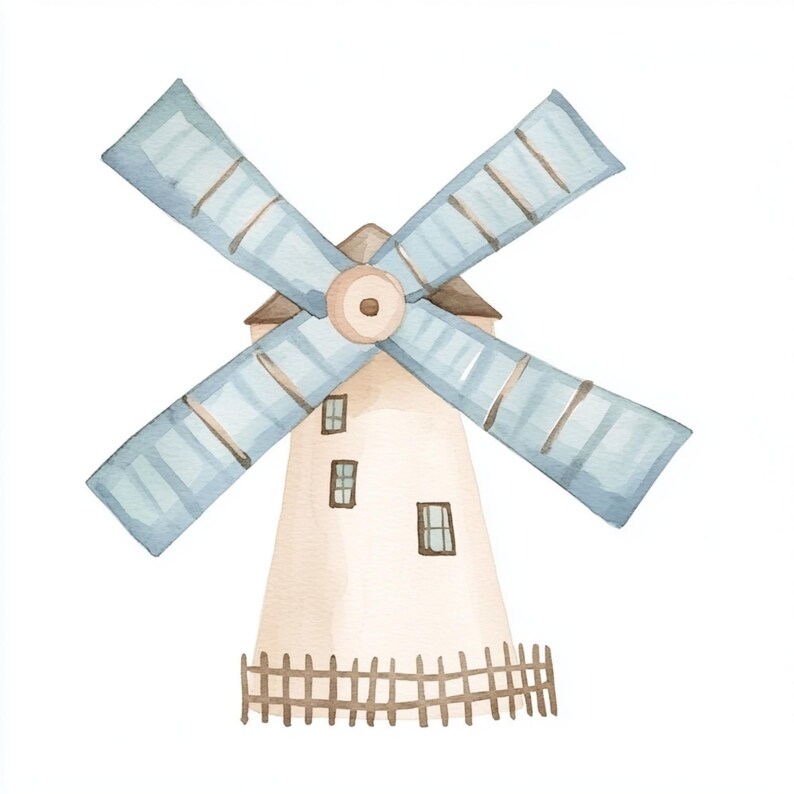 Rustic Windmill Drawing Windmill Clipart, Rustic Art, Pastel Decor, Country Style, Farm Charm ...