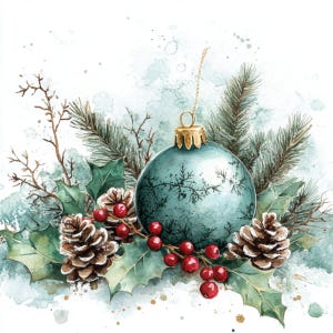 Boules de Noël, décoration de Noël, boule aquarelle, art déco de vacances, clipart de masse vintage, Noël peint à la main, images JPG