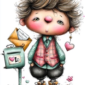 Heartstrings, Whimsical Valentine Boy PNG Set, Cute Bench Scene Clipart ...