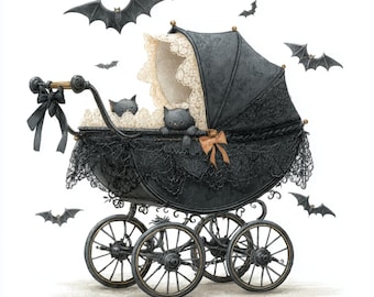 アート作品　保存されしベイビー ハロウィンベビー、ゴスベビーデコレーション、不気味なベビーカー