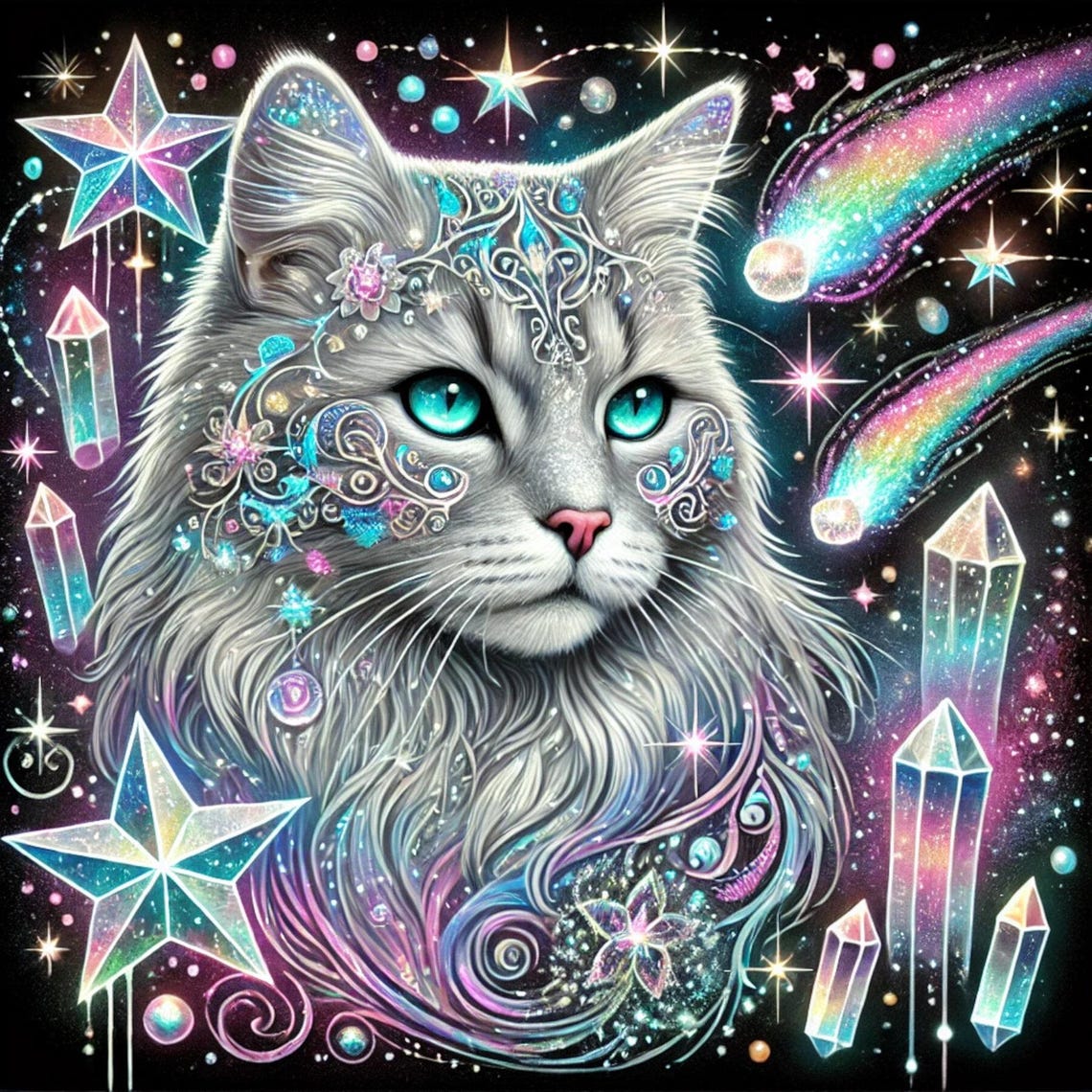 Crystal Mythical Cats, Crystal, Celestial, Whimsical Clipart, Ethereal ...