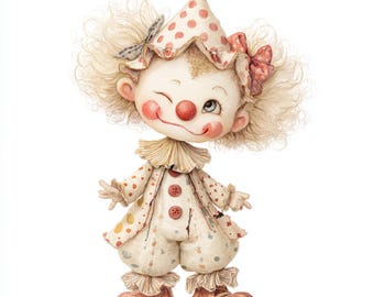 気まぐれなピエロ、かわいいピエロのアート、ビンテージサーカス