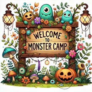 Campamento de Monstruos, Monstruos Lindos, Decoración de Campamento, Arte de Halloween, Letrero Divertido, Campamento Forestal, Arte Fantasía, Dulce o Truco