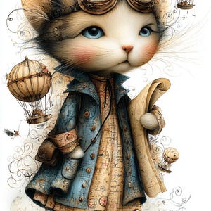 Steampunk Animals CLIPART, Vintage Mechanical Fox Owl Cat Rabbit, Victorian Gear Characters, Whimsical Clockwork Creatures