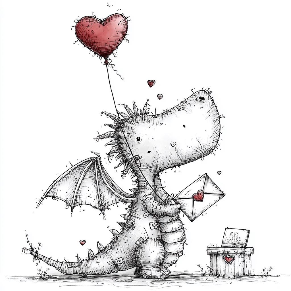 Whimsical Dragon Love Clipart Set, Hand-drawn Valentine PNG, Cute ...