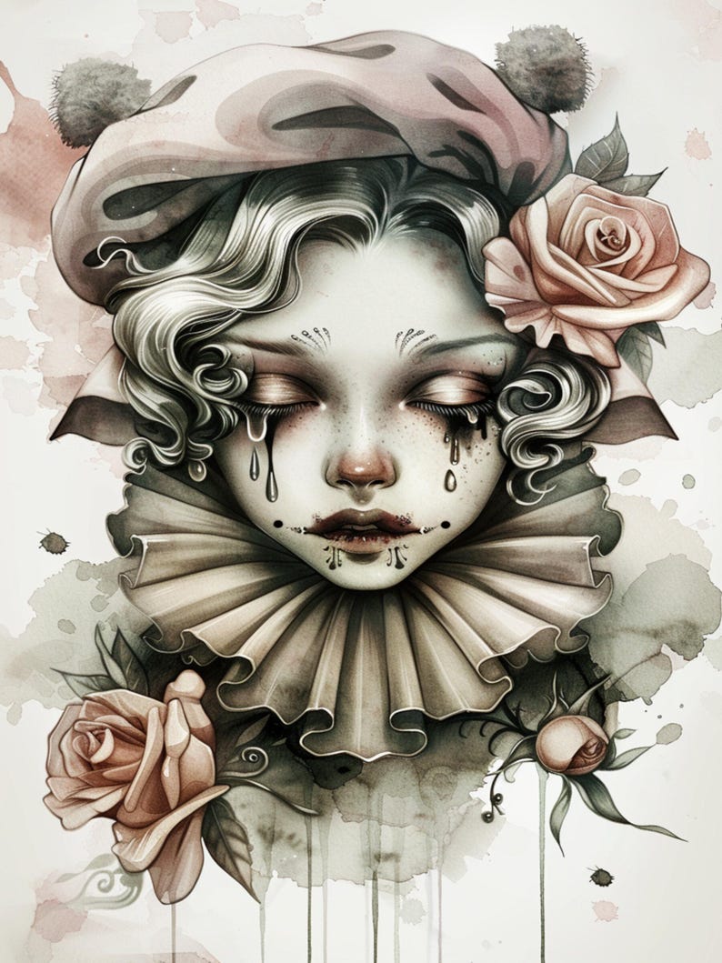 Pierrot, Gothic Doll, Sad Clown, Vintage Ruffles, Floral Headpiece ...